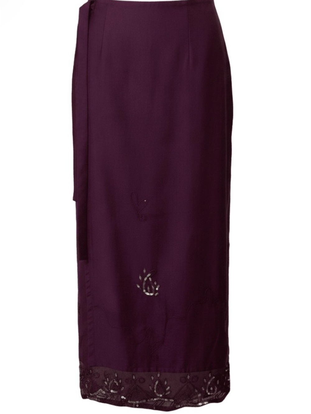 90s Vintage Nomads UK Plum Embroidered Sequin Boho Festival Wrap Skirt (M/L)